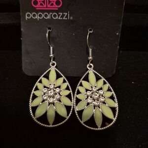 paparazzi Lime Green Floral Teardrop Crystal Earrings